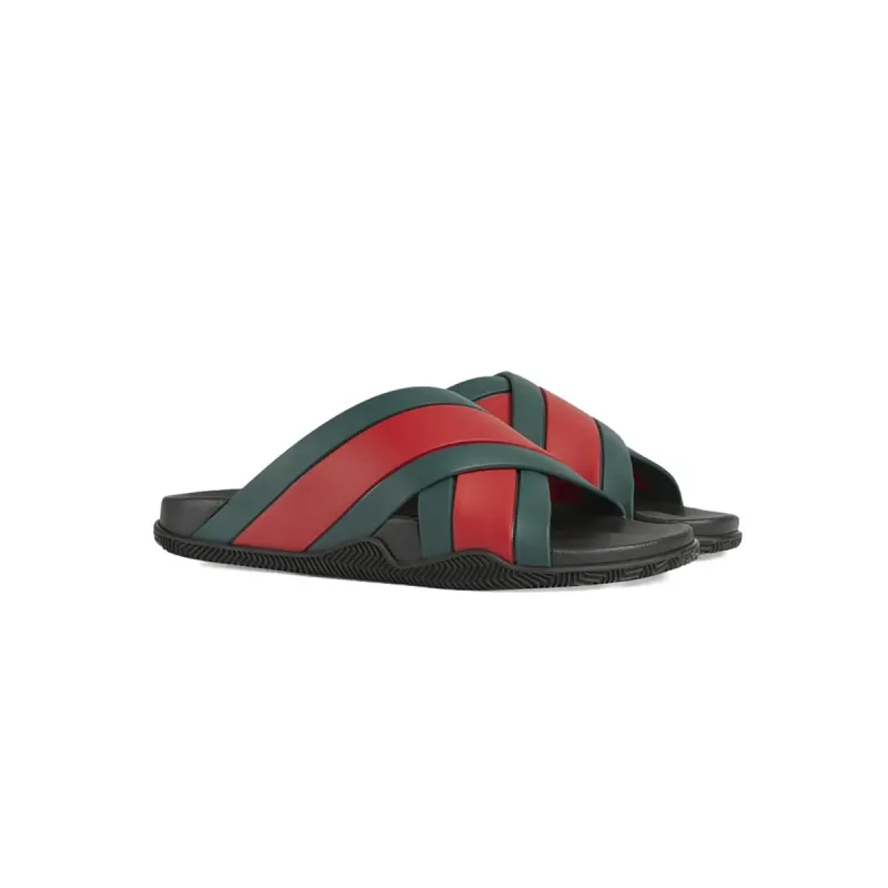 EM Sneakers Gucci Web Slippers Black Rubber Green and Red