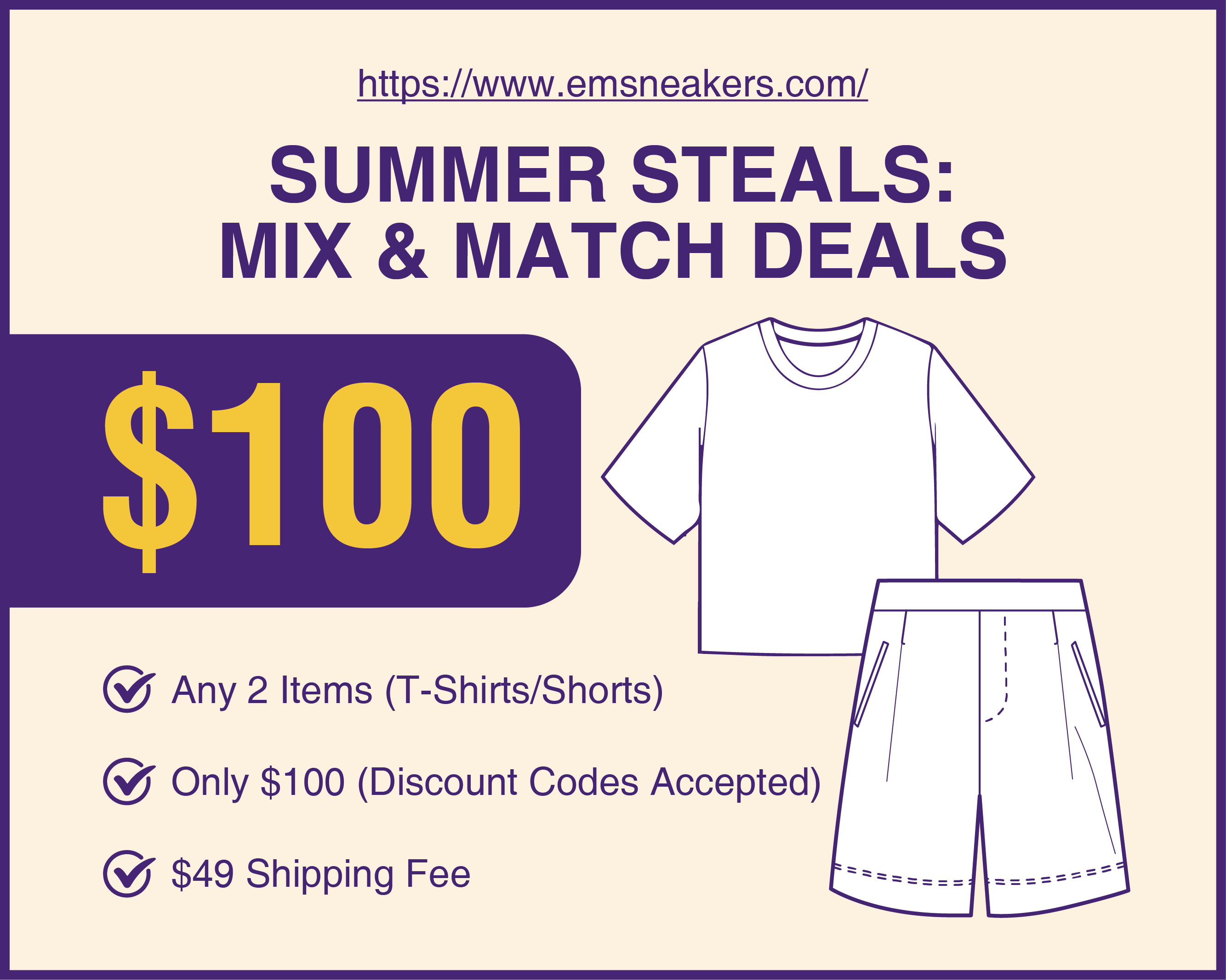 EM Sneakers Summer 2 PIECE COMBO - Choose any 2 T-shirts / Shorts