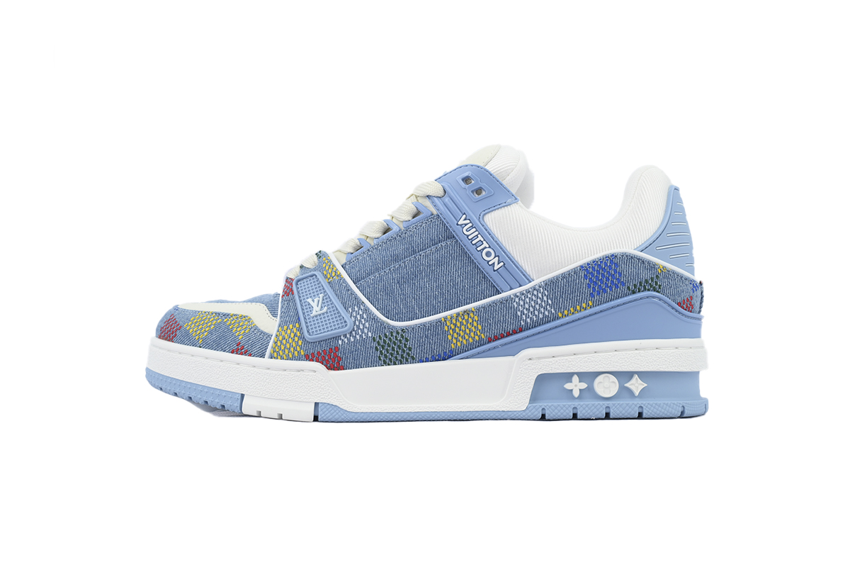 EM Sneakers Louis Vuitton Trainer Sneaker Denim Demier Multicolor Light Blue Grid