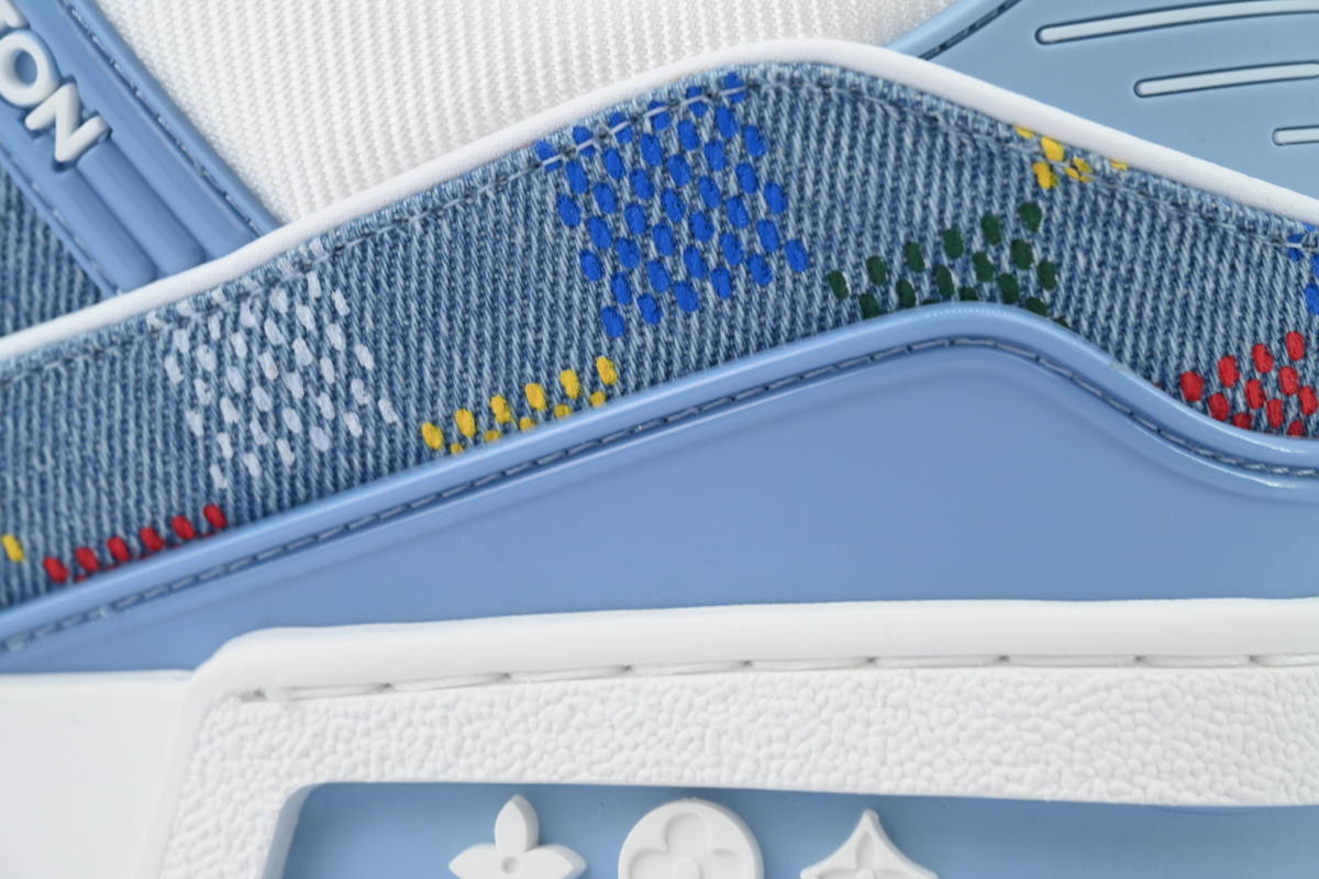 EM Sneakers Louis Vuitton Trainer Sneaker Denim Demier Multicolor Light Blue Grid