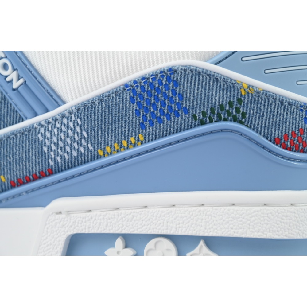 EM Sneakers Louis Vuitton Trainer Sneaker Denim Demier Multicolor Light Blue Grid