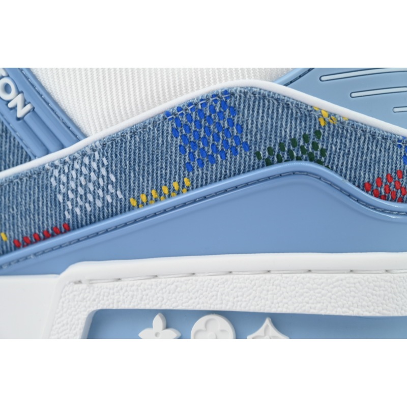 EM Sneakers Louis Vuitton Trainer Sneaker Denim Demier Multicolor Light Blue Grid