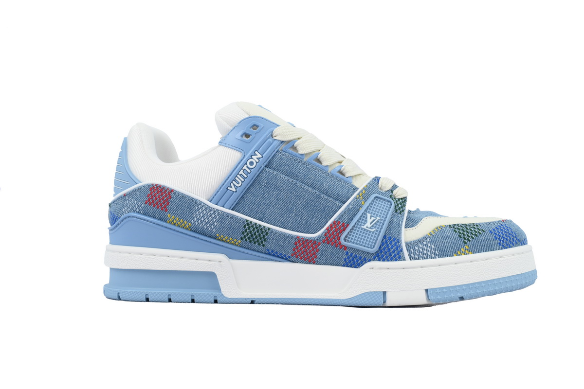 EM Sneakers Louis Vuitton Trainer Sneaker Denim Demier Multicolor Light Blue Grid