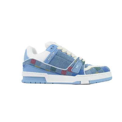 EM Sneakers Louis Vuitton Trainer Sneaker Denim Demier Multicolor Light Blue Grid 02
