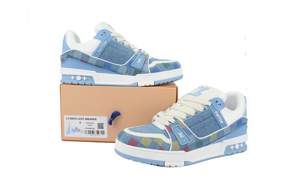 EM Sneakers Louis Vuitton Trainer Sneaker Denim Demier Multicolor Light Blue Grid