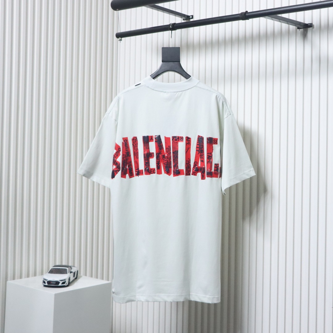 EM Sneakers Balenciaga 25ss Red Tape Print T-shirt White