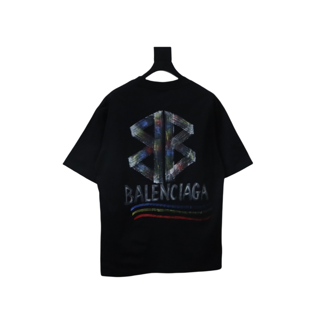 EM Sneakers Balenciaga Hand-painted Coke Pattern Crew Neck T-shirt Black