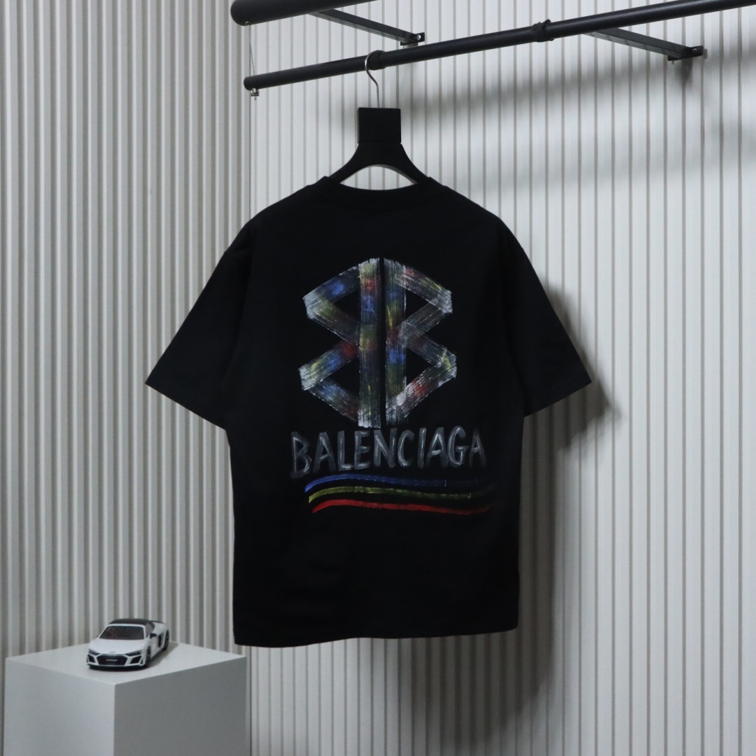 EM Sneakers Balenciaga Hand-painted Coke Pattern Crew Neck T-shirt Black