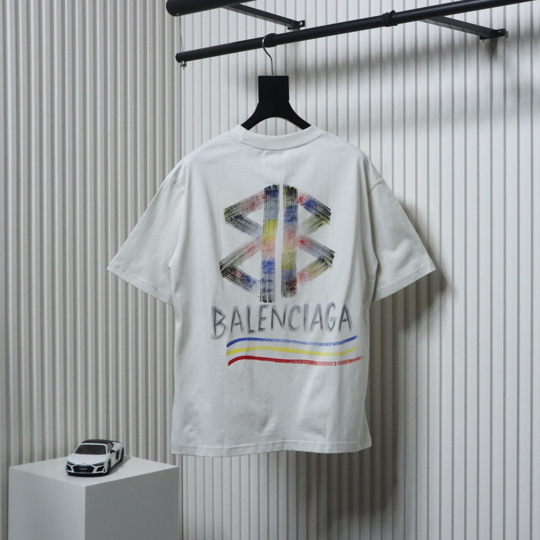 EM Sneakers Balenciaga Hand-painted Coke Pattern Crew Neck T-shirt White