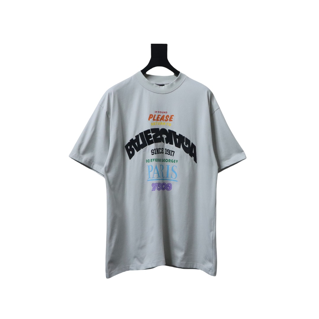 EM Sneakers Balenciaga Letter Print Crew Neck T-Shirt Grey