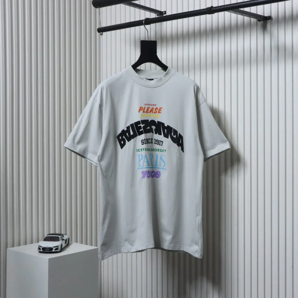 EM Sneakers Balenciaga Letter Print Crew Neck T-Shirt Grey