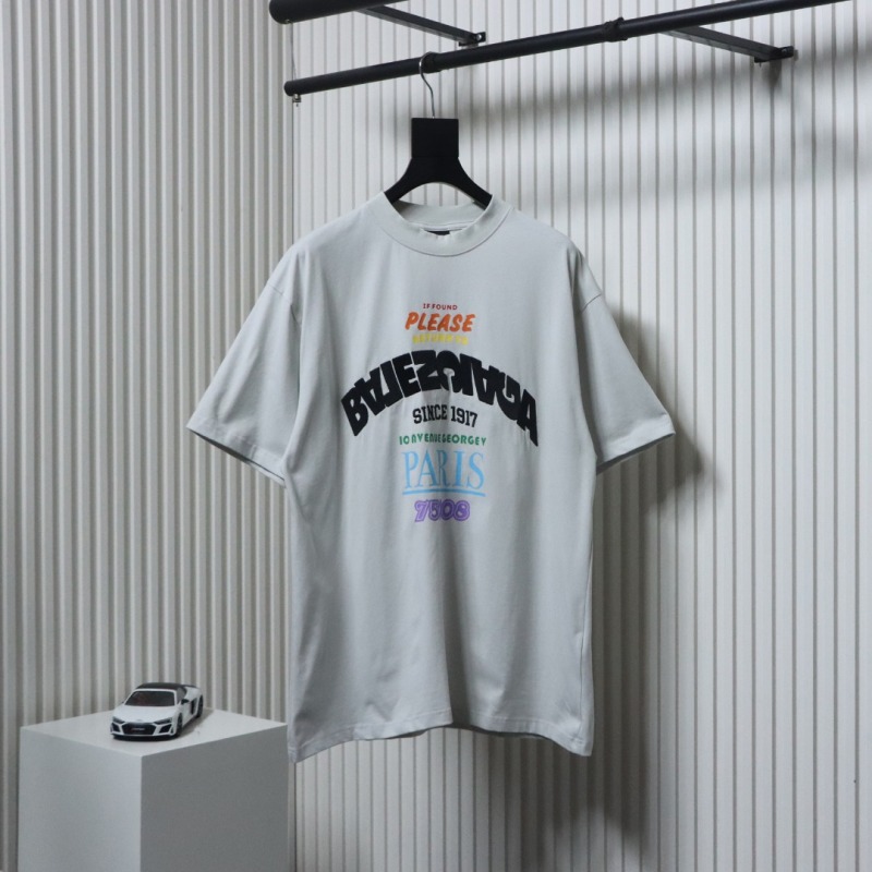 EM Sneakers Balenciaga Letter Print Crew Neck T-Shirt Grey