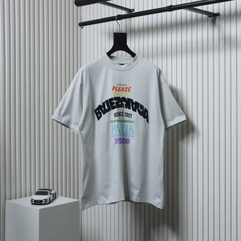 EM Sneakers Balenciaga Letter Print Crew Neck T-Shirt Grey