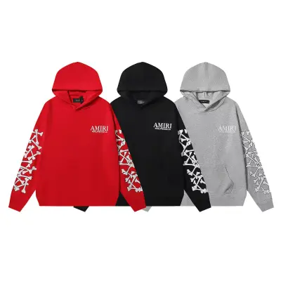 EM Sneakers Amiri FW24 Logo-embossed Jersey Textured Hoodie Red / Black / Gray 01