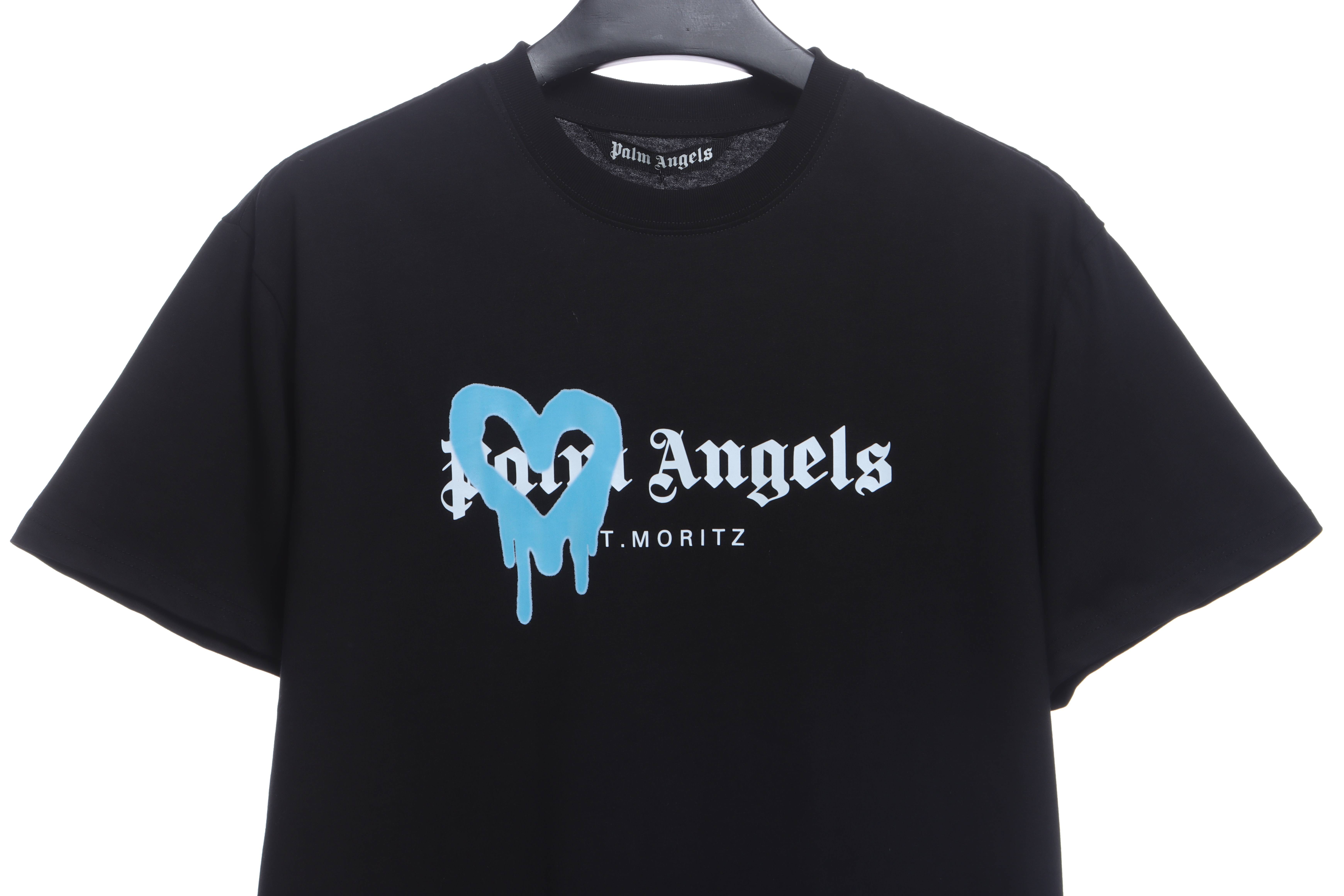 EM Sneakers Palm Angels T-shirt Blue Heart Spray Paint Print Black