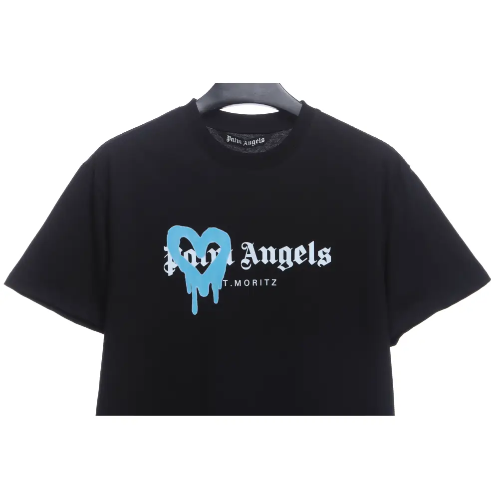 EM Sneakers Palm Angels T-shirt Blue Heart Spray Paint Print Black