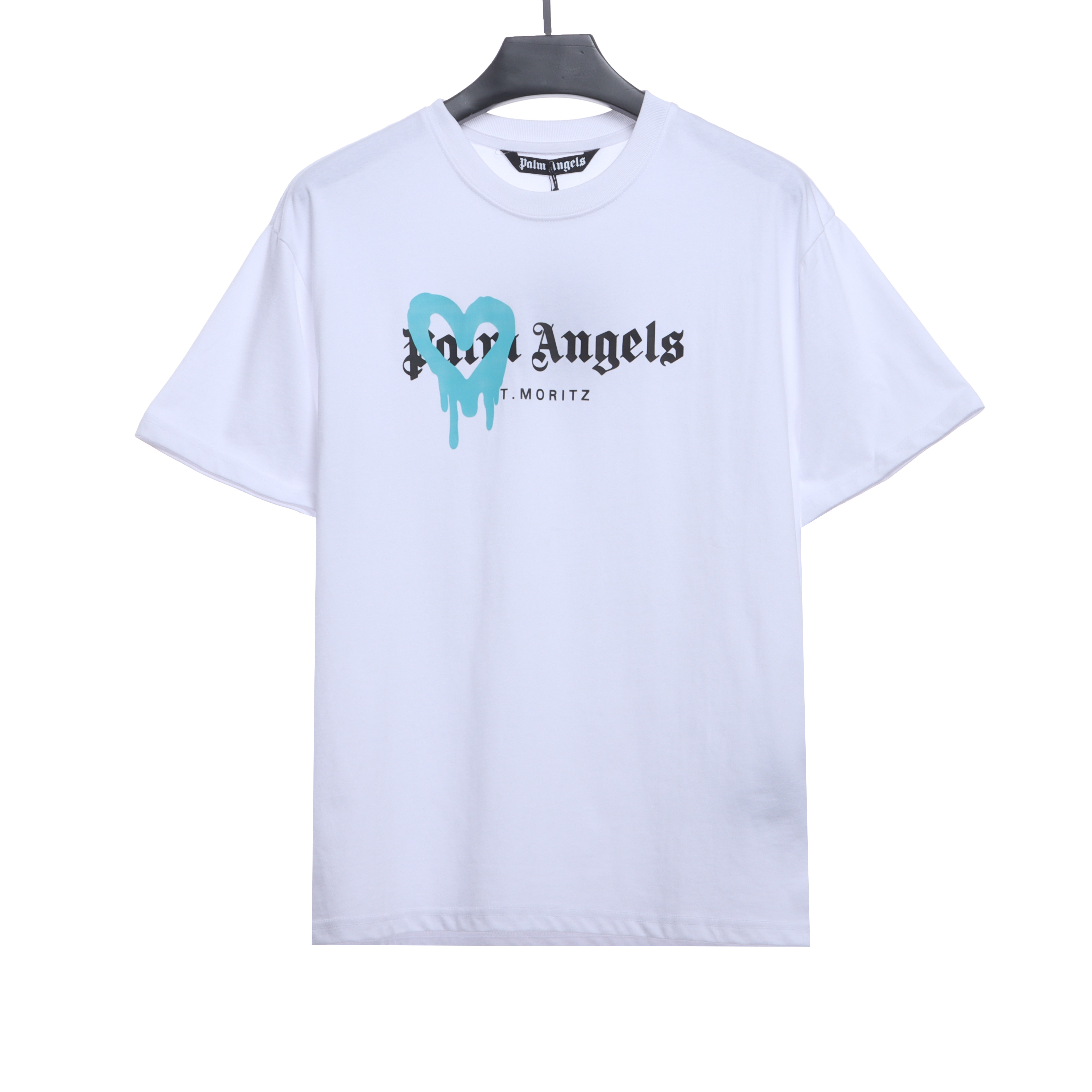 EM Sneakers Palm Angels T-shirt Blue Heart Spray Paint Print White