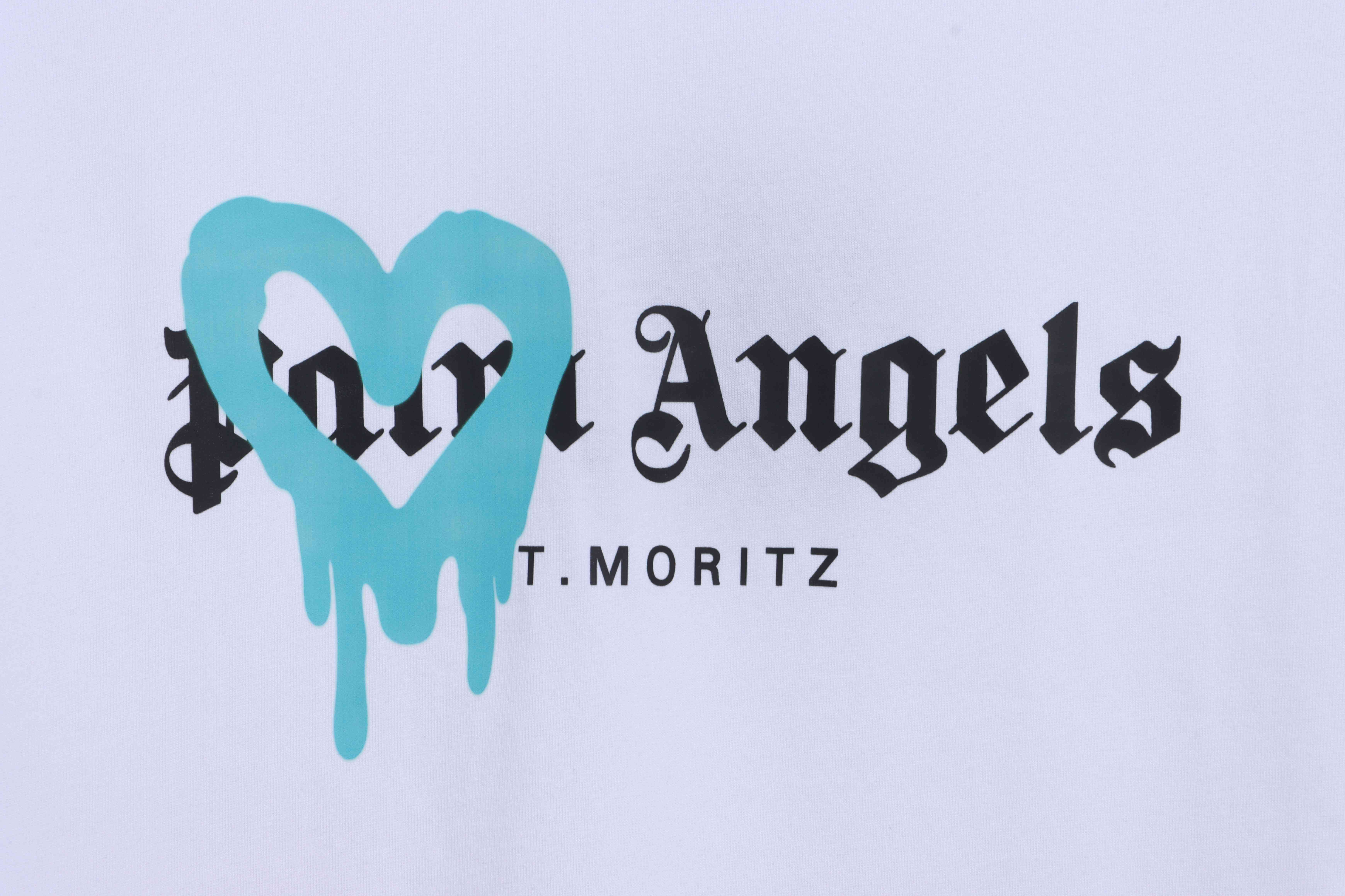 EM Sneakers Palm Angels T-shirt Blue Heart Spray Paint Print White