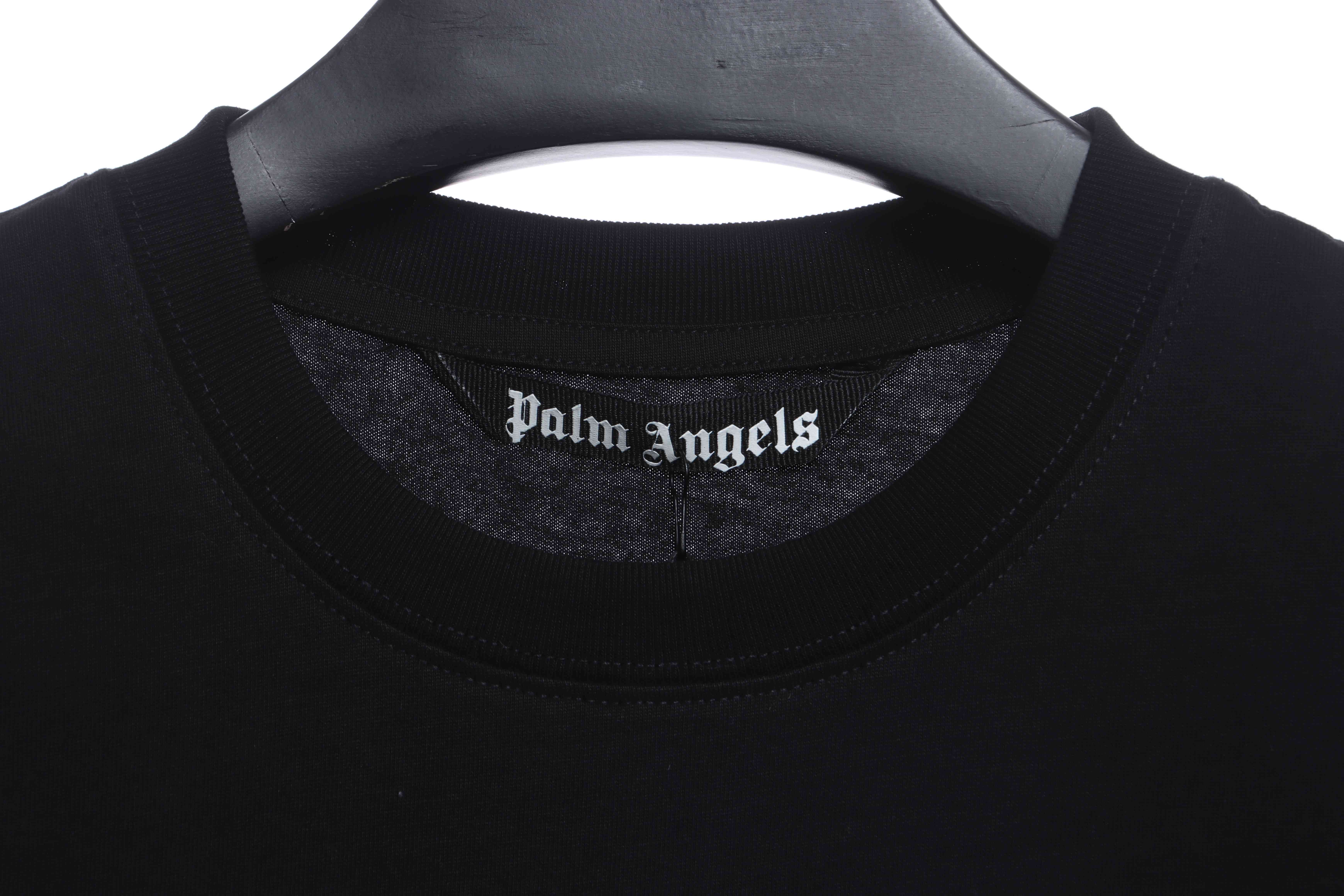 EM Sneakers Palm Angels T-shirt Pink Heart Spray Paint Print Black
