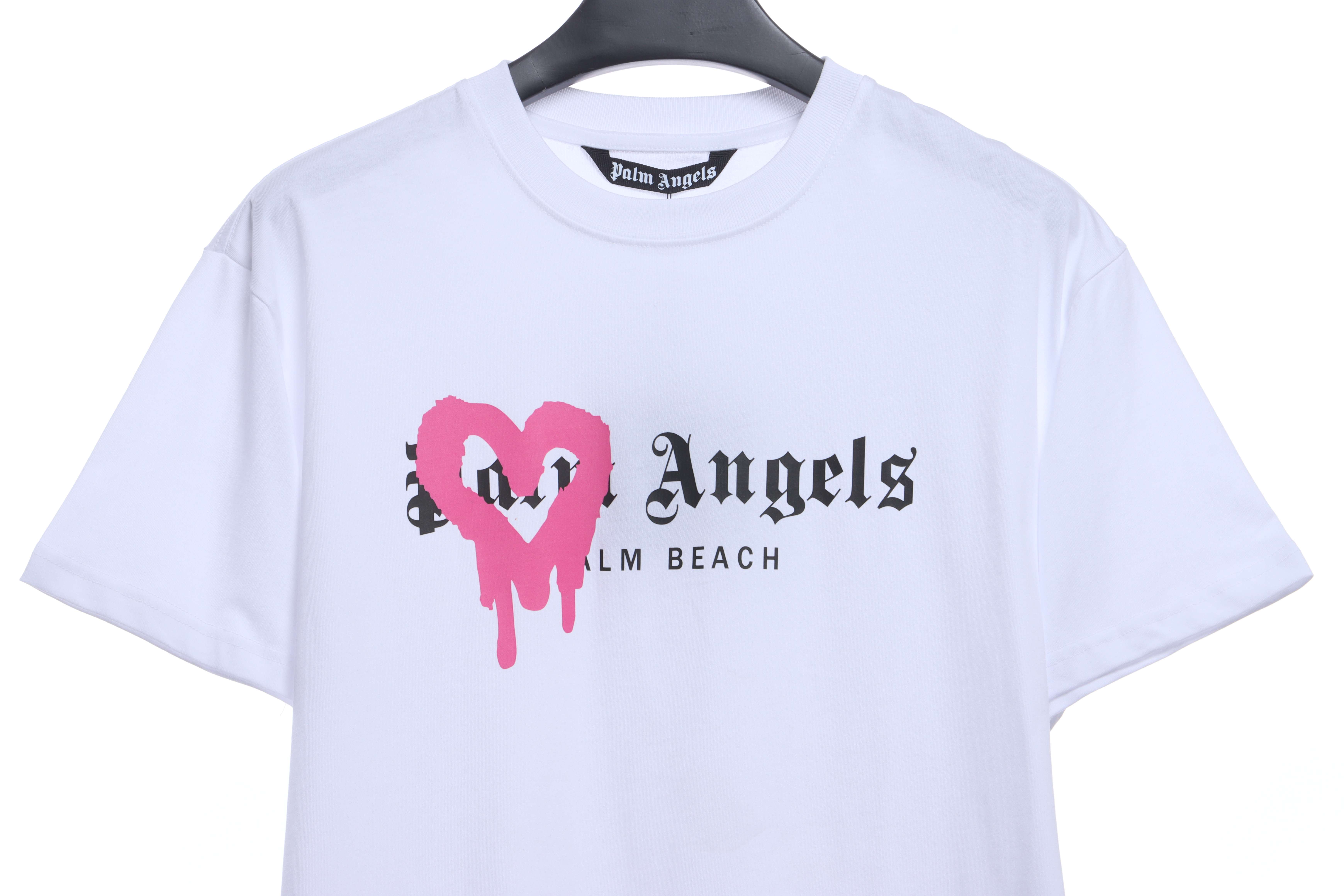 EM Sneakers Palm Angels T-shirt Pink Heart Spray Paint Print White