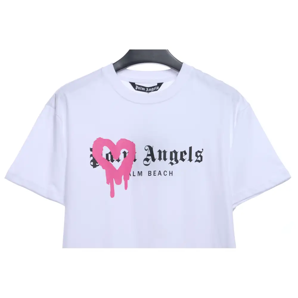 EM Sneakers Palm Angels T-shirt Pink Heart Spray Paint Print White