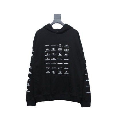 EM Sneakers Balenciaga Classic All Over Logo Hoodie Black 01