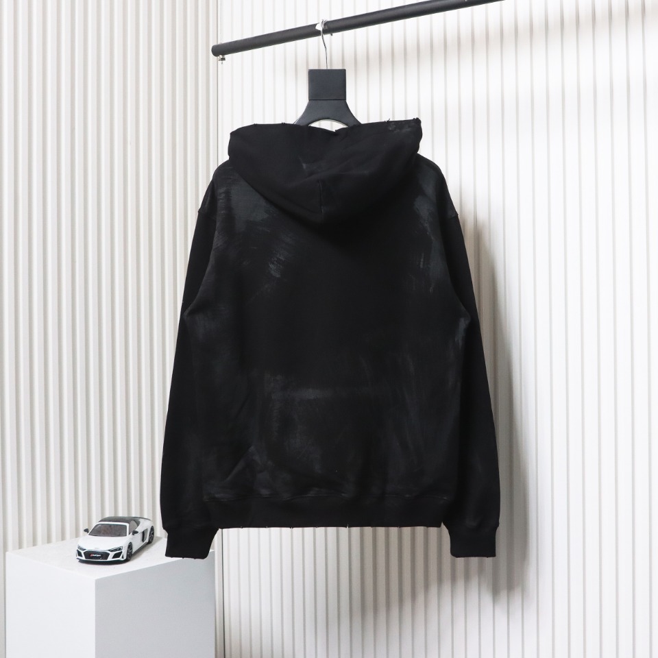 EM Sneakers Balenciaga Manchester United Distressed Washed Embroidered Hoodie Black