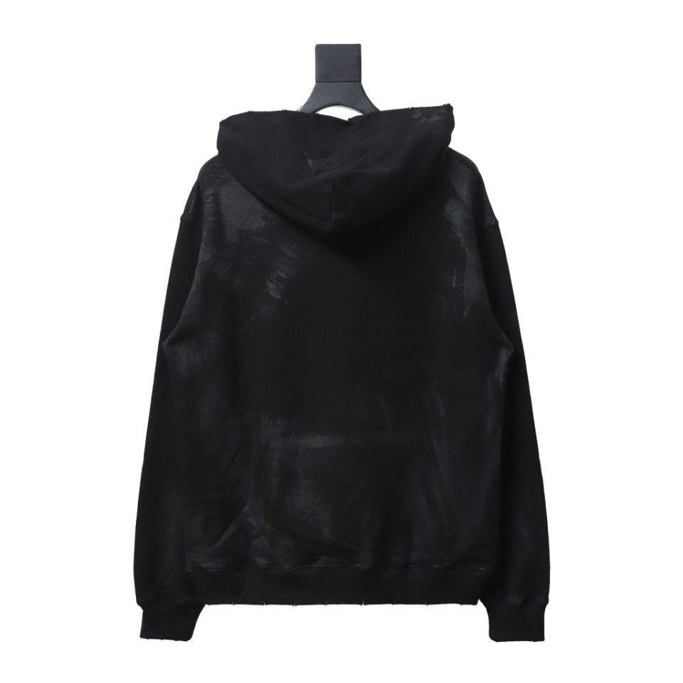 EM Sneakers Balenciaga Manchester United Distressed Washed Embroidered Hoodie Black