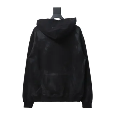 EM Sneakers Balenciaga Manchester United Distressed Washed Embroidered Hoodie Black 02