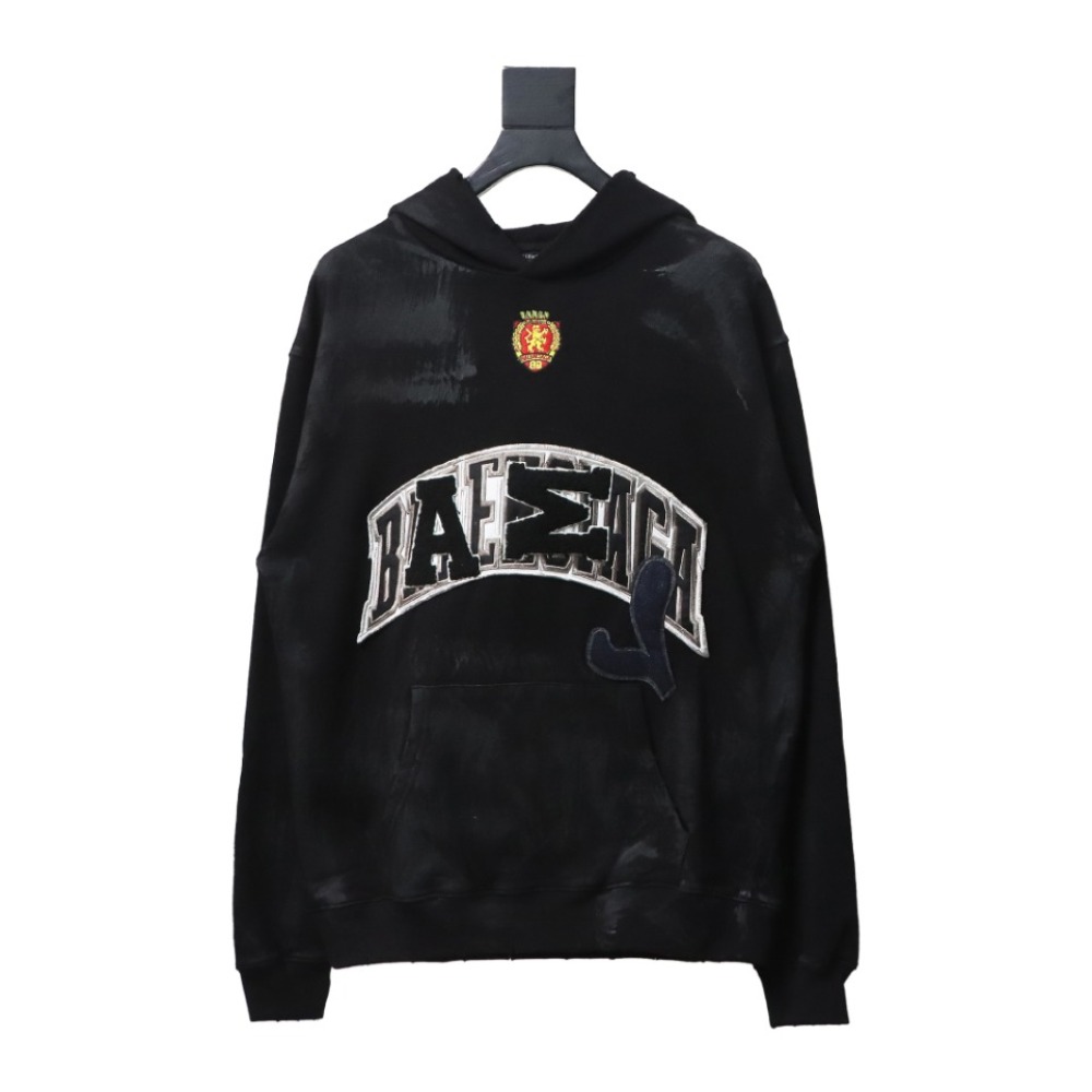 EM Sneakers Balenciaga Manchester United Distressed Washed Embroidered Hoodie Black