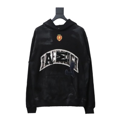 EM Sneakers Balenciaga Manchester United Distressed Washed Embroidered Hoodie Black 01