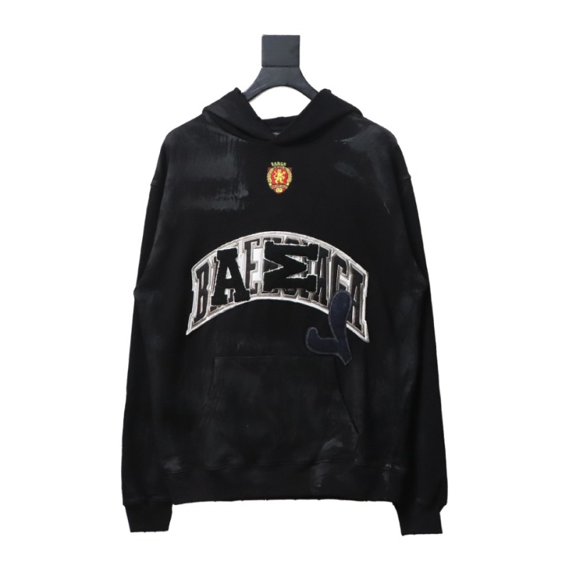 EM Sneakers Balenciaga Manchester United Distressed Washed Embroidered Hoodie Black
