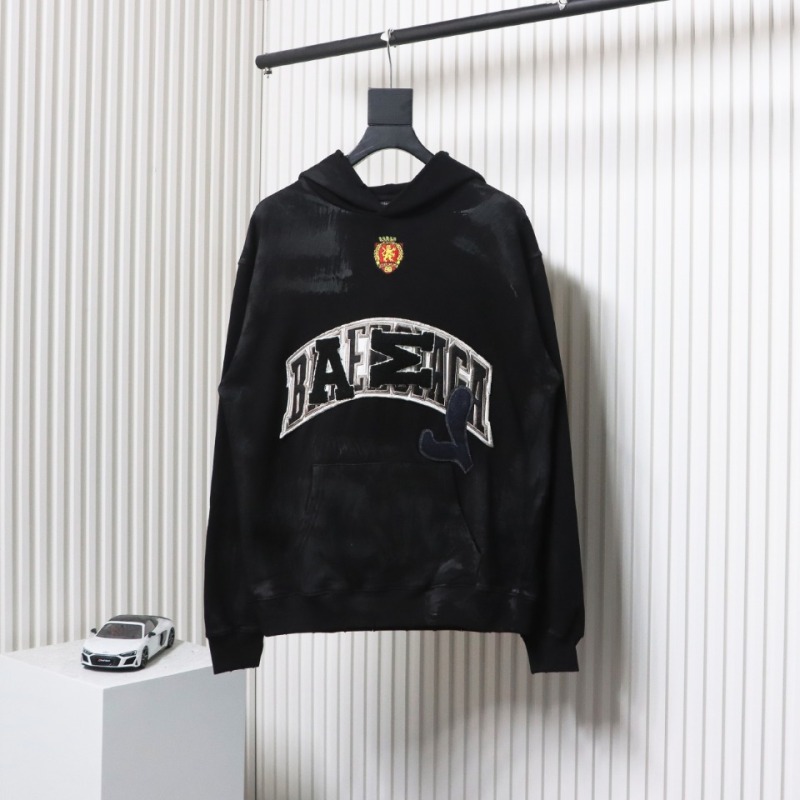 EM Sneakers Balenciaga Manchester United Distressed Washed Embroidered Hoodie Black