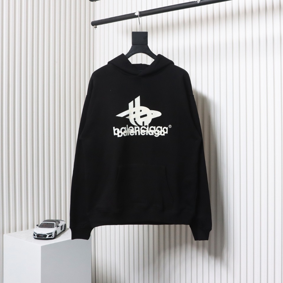 EM Sneakers Balenciaga Overlapping Logo Hoodie Black