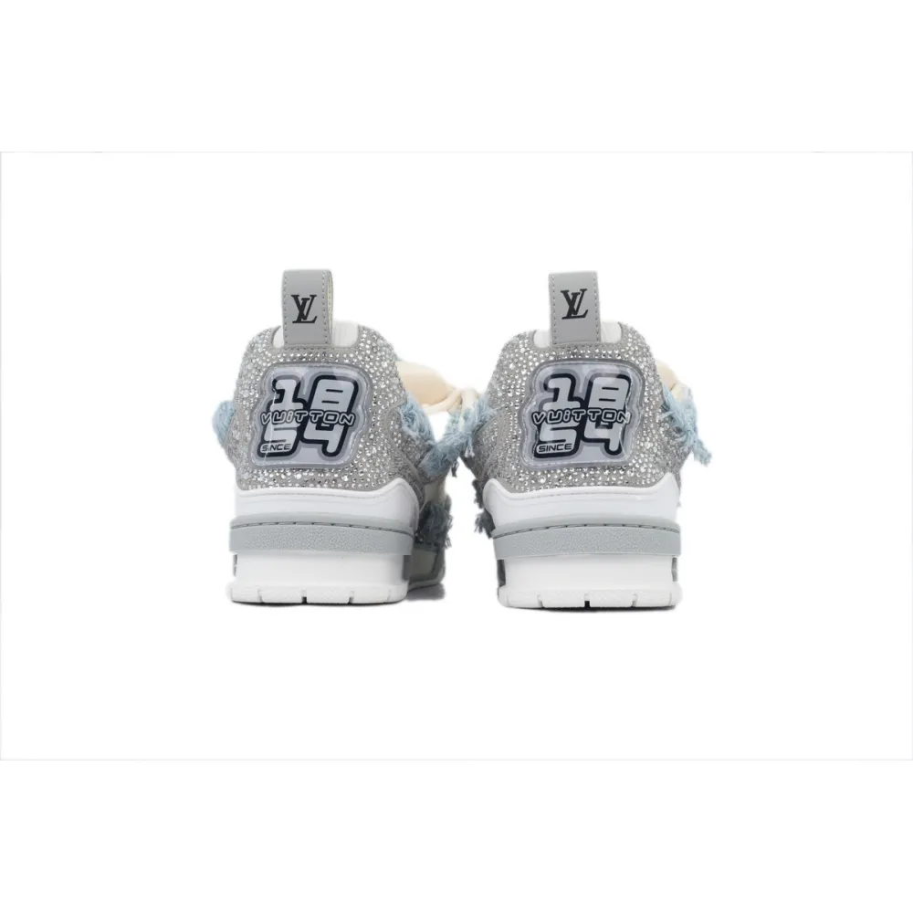EM Sneakers Louis Vuitton LV Skate Sneaker Horse Hair Gray White Diamond