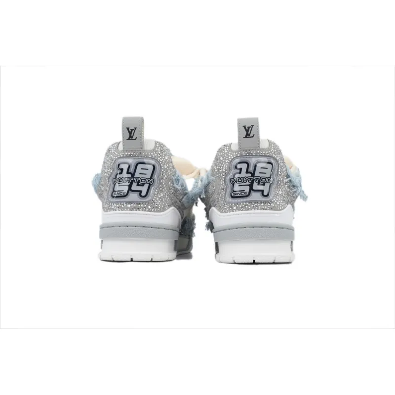 EM Sneakers Louis Vuitton LV Skate Sneaker Horse Hair Gray White Diamond