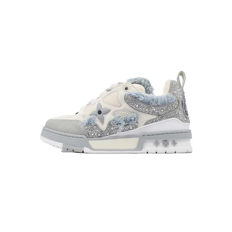 EM Sneakers Louis Vuitton LV Skate Sneaker Horse Hair Gray White Diamond