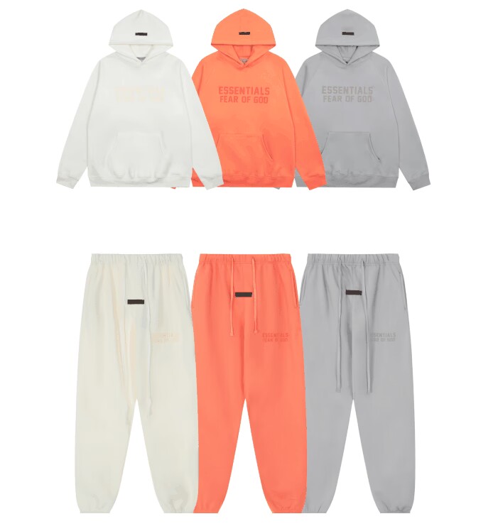 EM Sneakers Fear of God × Essentials Hoodie & Sweatpant Set -3521 White/Orange/Gray