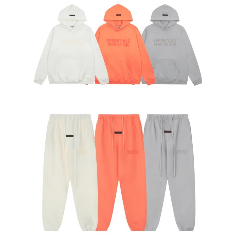 EM Sneakers Fear of God × Essentials Hoodie & Sweatpant Set -3521 White/Orange/Gray
