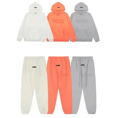 EM Sneakers Fear of God × Essentials Hoodie & Sweatpant Set -3521 White/Orange/Gray 01