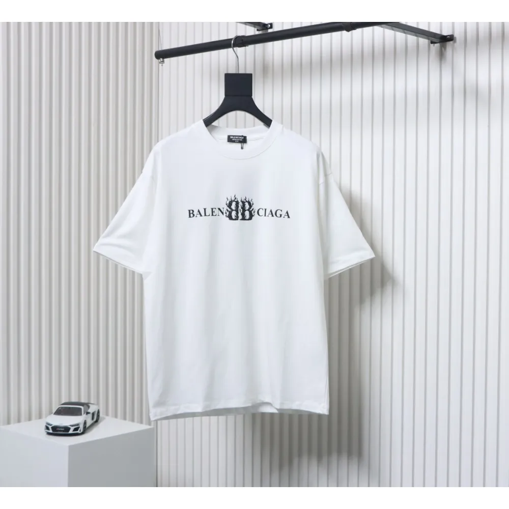 EM Sneakers Balenciaga 25ss Flame Double B Letter Print T-shirt White