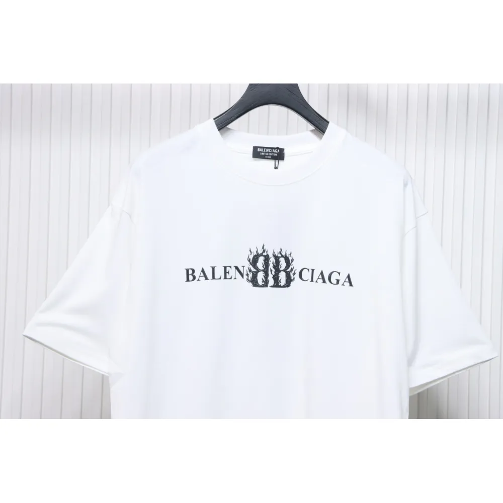 EM Sneakers Balenciaga 25ss Flame Double B Letter Print T-shirt White