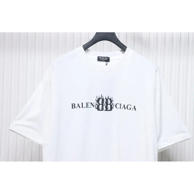 EM Sneakers Balenciaga 25ss Flame Double B Letter Print T-shirt White