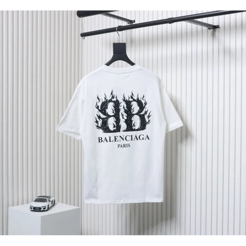 EM Sneakers Balenciaga 25ss Flame Double B Letter Print T-shirt White