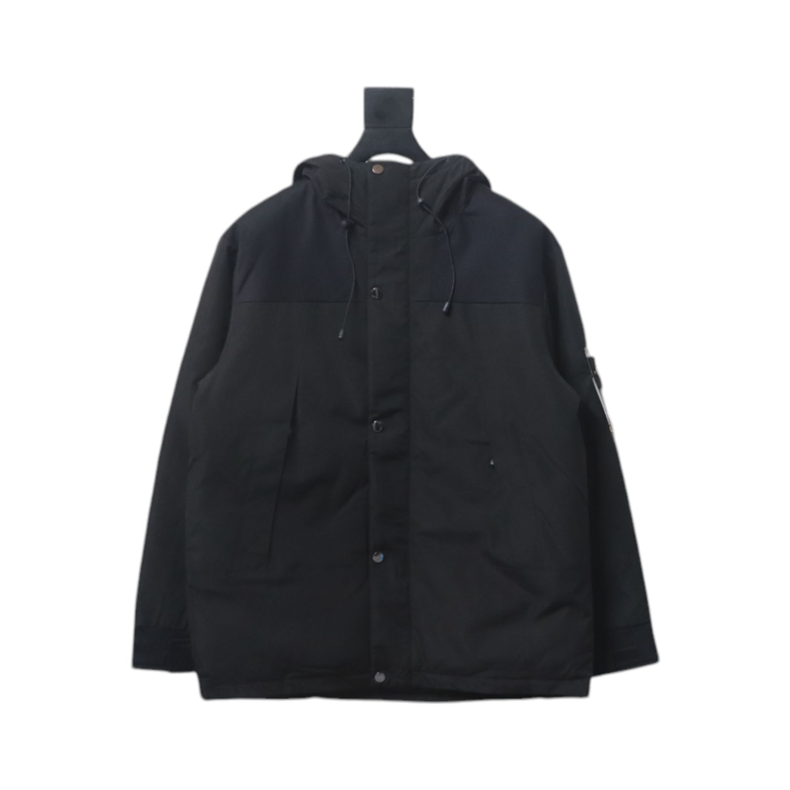 EM Sneakers Stone Island Logo Armband Logo Solid Color Zipper Outdoor Workwear Functional Hooded Down Jacket Black