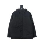 EM Sneakers Stone Island Logo Armband Logo Solid Color Zipper Outdoor Workwear Functional Hooded Down Jacket Black