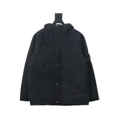 EM Sneakers Stone Island Logo Armband Logo Solid Color Zipper Outdoor Workwear Functional Hooded Down Jacket Black 01