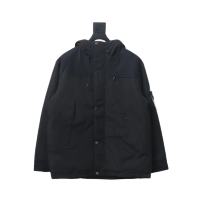 EM Sneakers Stone Island Logo Armband Logo Solid Color Zipper Outdoor Workwear Functional Hooded Down Jacket Black 01