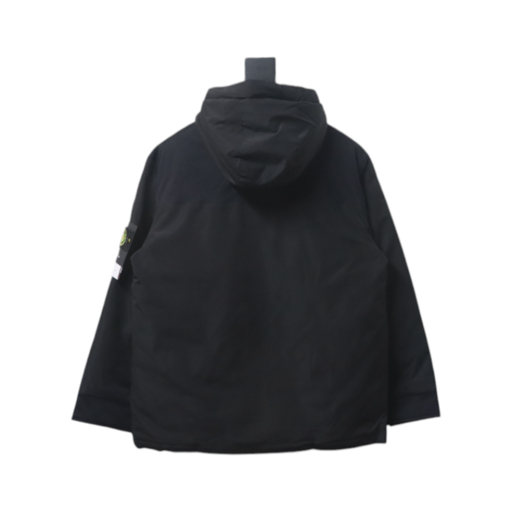 EM Sneakers Stone Island Logo Armband Logo Solid Color Zipper Outdoor Workwear Functional Hooded Down Jacket Black