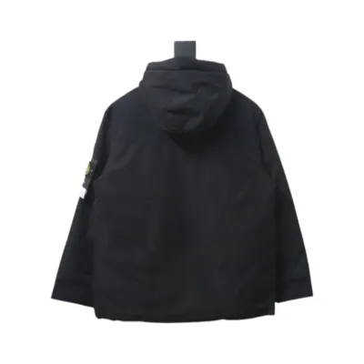 EM Sneakers Stone Island Logo Armband Logo Solid Color Zipper Outdoor Workwear Functional Hooded Down Jacket Black 02